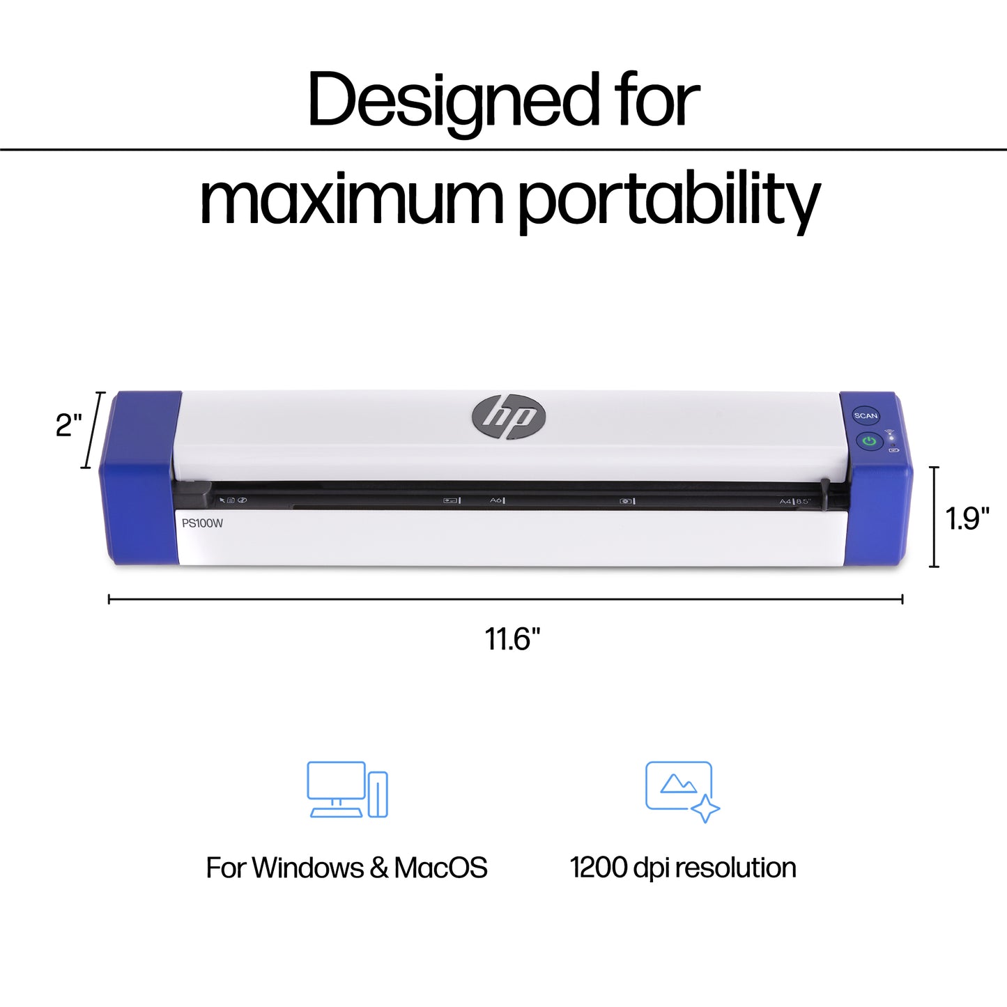 PS100W: HP Wireless Mobile Document Scanner for Single-Sided Scanning
